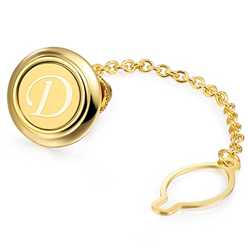 Hawson Tie Pins For Men, Gold Initial A-Z Tie Pins With Chain, Women Mens Tie Tack Pins Brooch Personalized Wedding Business Gifts #TOP18