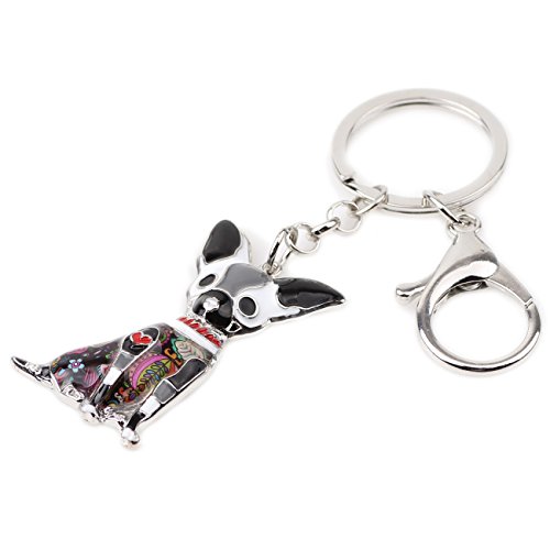 WEVENI Enamel Alloy Chihuahua Dog Keychain Charms Keyring Fashion Jewelry For Women Girls Gift. (Dark)2