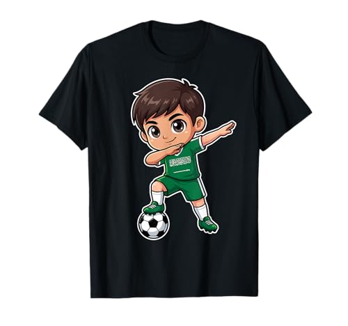 Saudi Arabia Dab Kid Goal Cartoon Saudi Flag for Boys Kids T-Shirt