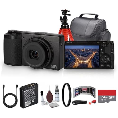 Ricoh GR IV HDF Digital Camera with Fast f2.8 Lens, Image Stabilization, and Portable for Everyday and Travel Photography + 64GB Card + Bag + Tripod + Cleaning Kit + More