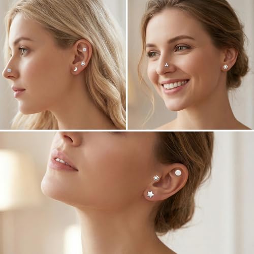 MLPKOI 32 Stück 16G Tragus Helix Labret Piercing Innengewinde Nasenpiercing Knorpel Helix Ohrringe Chirurgenstahl Nasenpiercing für Damen Herren Silber