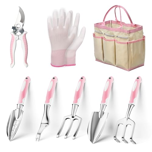 Garden Tools, 8 Piece Gardening Tools with Bag, Heavy Duty Stainless Steel Garden Tools Set, Outdoor...