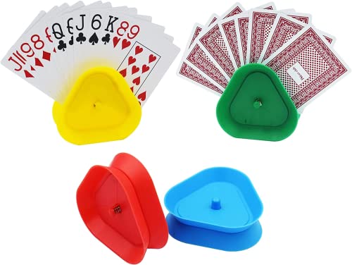 YISKY Spielkartenständer, 4 Stück Kartenhalter Kinder, Freisprech Kartenständer, Spielkartenhalter für Spielkarten, Dreieck Spielkarten Halter, Spielkarten Aufbewahru für Senioren und Kinder Cover
