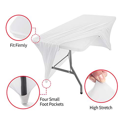 Peomeise 6Ft Spandex Table Cover Rectangular Stretch Spandex Tablecloth (White,6Ft) #TOP2