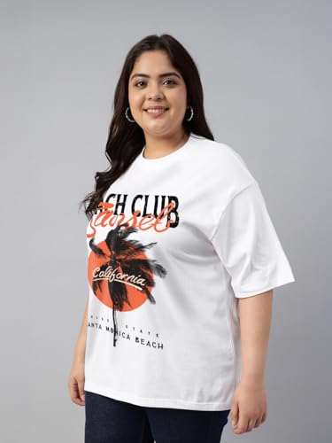 Image of JUNEBERRY 100% Pure Cotton Oversized Baggy Fit Cool Front Chest Graphic Printed Half Sleeve Plus Size T-Shirt for Women & Girls (Sizes: 2XL to 5XL)