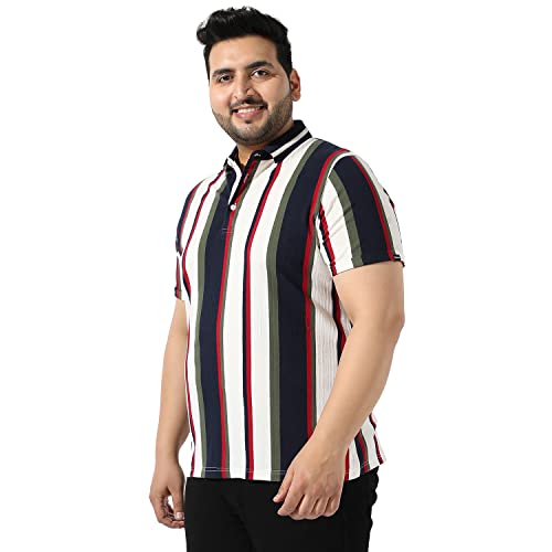 Image of Instafab Plus Men's Multicolour Striped Button Up Spread Collar T-Shirt for Casual Wear Regular Fit |Cotton Shirt Crafted with Short Sleeve, Comfort Fit & High-Performance for Everyday Wear