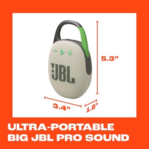Image of JBL Clip 5 - Ultra-Portable Waterproof Speaker - Sand | Ultra-portable JBL Pro Sound, Redesigned carabiner, Up to 12 hours of playtime plus 3 hours with Playtime Boost