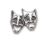 Comedy Tragedy Masks Theater Jacket or Hat Pin Silver Finish Pewter