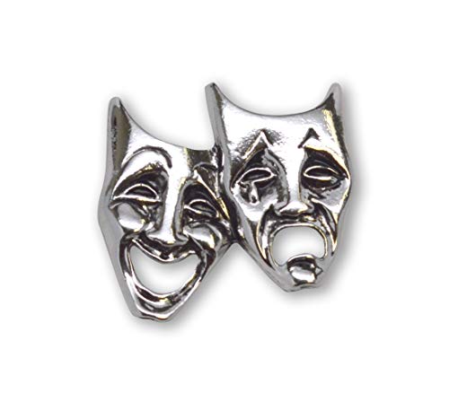Comedy Tragedy Masks Theater Jacket or Hat Pin Silver Finish Pewter