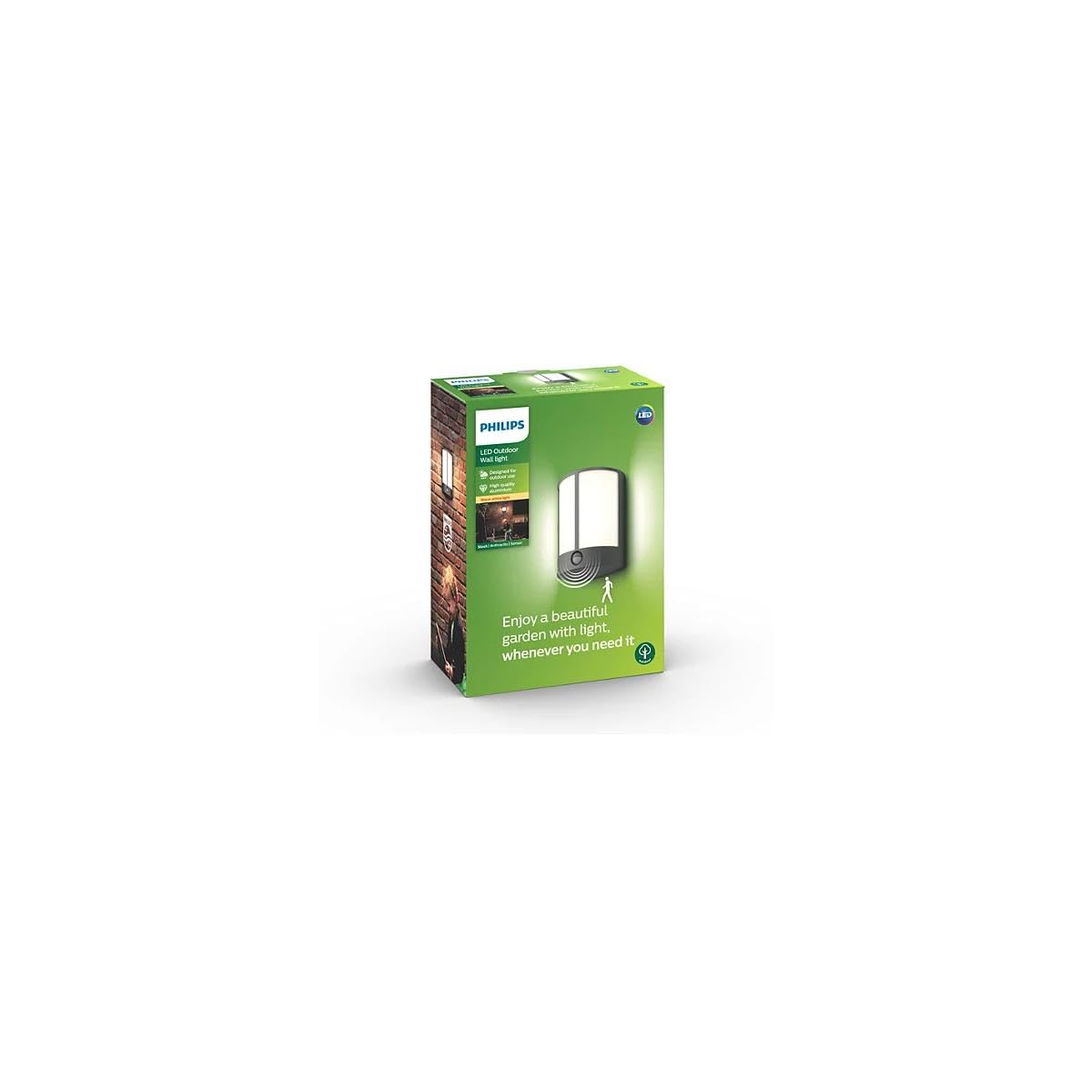 Philips Lighting MyGarden Stock Aplique LED con sensor de movimiento, iluminación exterior, luz blanca cálida, antracita