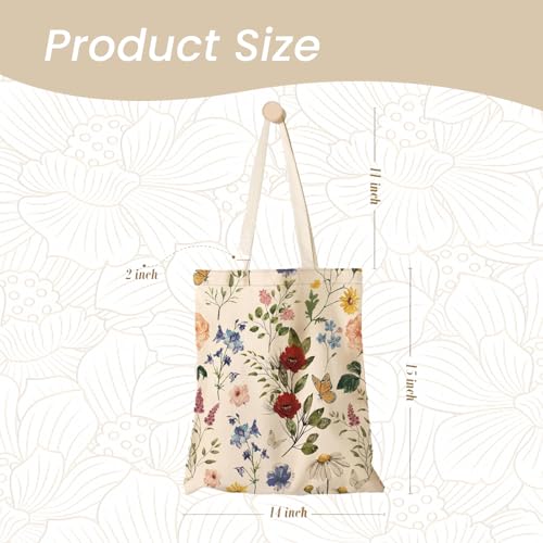 Zmupl Floral Tote Bag for Women, Beautiful Canvas Tote Bags Reusable Aesthetic Bags Lightweight Sturdy Shopping Bag Cotton Carry All Totebag for Travel Gym Work Daily Use (35x38cm) - Image 2