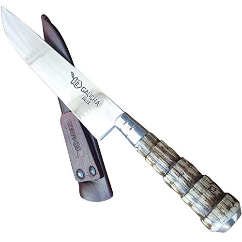 Facas Gaúcha, 1007RT, Faca N 7 Aço Inox Cabo Rabo de Tatu e Bainha Churrasco, cor Marrom, Couro