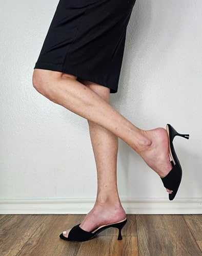 Women's Kitten Heel Mules Open Toe One Band Pump Slip On Sandals2