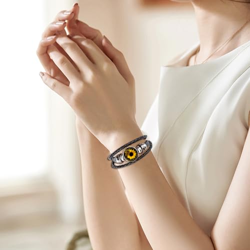 Image of Boho Sunflower Gifts Sunflower Leather Bohemian Bracelet Birthday Gifts for Women Teens Granddaughter Wife Daughter Mom Friendship Bracelets for Her