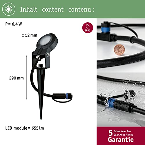 Paulmann 93934 Plug & Shine Spotlight Sting IP67 3000K 6W 24V Ausstrahlwinkel 100° 93934 LED Aussenbeleuchtung Erdspieß Gartenbeleuchtung