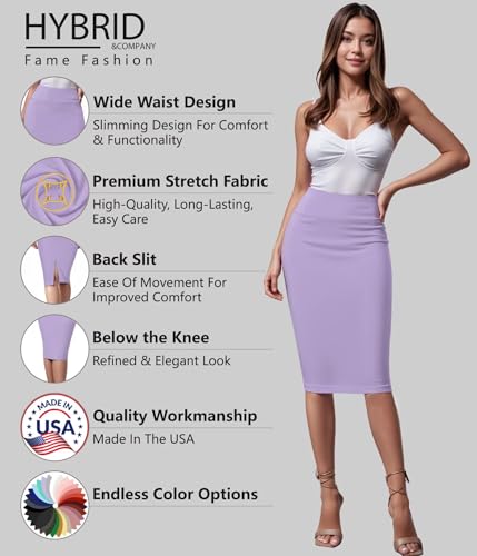 Image of Hybrid & Company Women's Premium Nylon Ponte Stretch High Waist Pencil Suit Skirt Below Knee