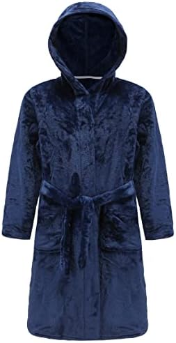 BTPEIHTD Kids Hooded Bathrobe Girls Soft Plush Hooded Flannel Pajamas Sleepwear Boys Spa Robe 7-8 Years