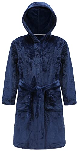 Image of Kids Hooded Bathrobe Girls Soft Plush Hooded Flannel Pajamas Sleepwear Boys Spa Robe