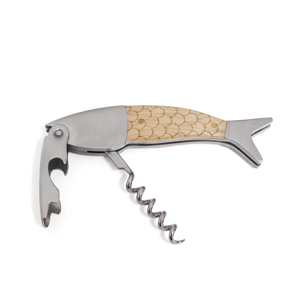 Balvi Sacacorchos Wild Salmon Abrebotellas y Herramienta multifunción con Caja metálica Acero/Madera