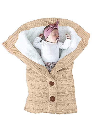 Collager Unisex Babies Stroller Wrap Knit Sweater Blanket Newborn Baby Soft Thick Fleece Swaddle Blankets for Girls Boys, Beige, 0-18 Months(Product Size:68*40 cm)