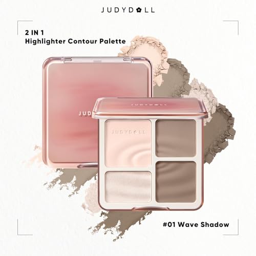 Image of JUDYDOLL Highlight & Contour Palette, All-in-One Matte Highlighter Contour Compact, Natual Finish, Ultra-fine Powder, Blendable Face Makeup for Cool and Olive Skin Tone (01 Wave Shadow Palette)