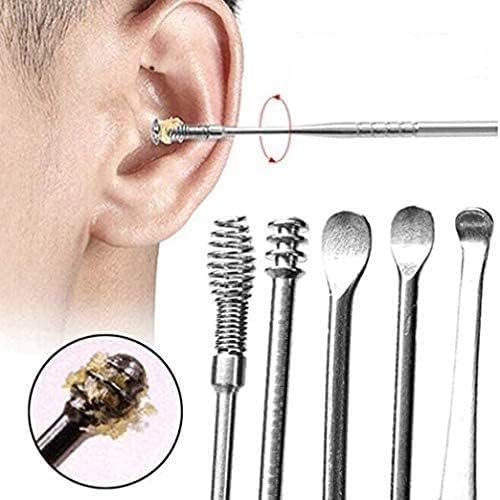 Image of Khedu Fab Ear Pick 6 Pc's with a Storage Box Earwax Removal Kit | Ear Cleansing Tool Set | Stainless Steel Spiral Ear Curette Ear Wax Remover Tool with Cleaning Brush (Pack of 1 kit)
