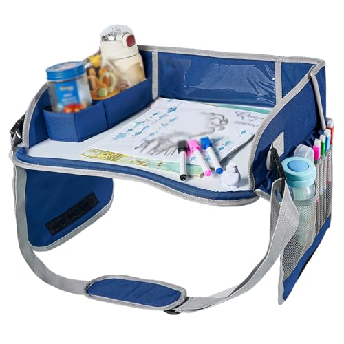 Plateau de voyage pour enfants, plateau de voiture pliable à plusieurs compartiments, table pour enfants avec boîtier et bandoulière, siège voiture en polyester effaçable pour voyage |