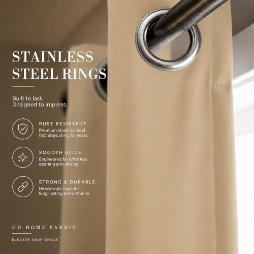 Image of 100% Blackout Long Door Curtains 10 Feet Long Set of 2 - Beige Faux Silk Room Darkening Eyelet Curtains for Bedroom (4.5 Ft Extra Wide Panels), Tiebacks Included, Thermal Insulated