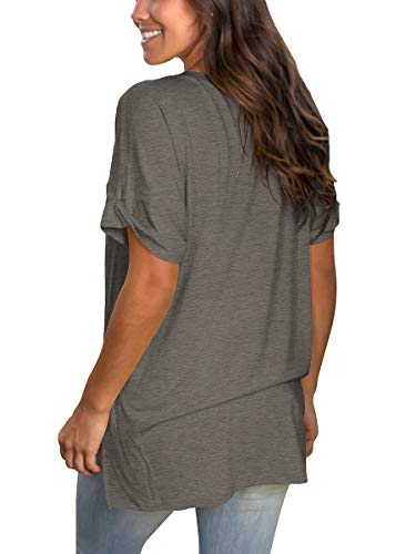 Image of Sampeel Women's V Neck T Shirts Casual Rolled Short Sleeve Side Split Summer Tops Loose Fit