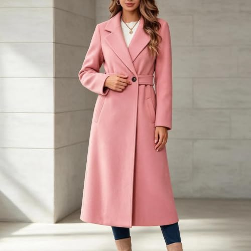 Long Winter Coats for Women Double Breasted Trench Pea Coat with Belt - image 3