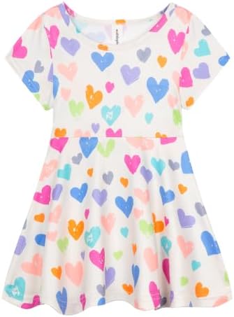Mud Kingdom Dress for Big Girls Round Neck Short Sleeve Fashion Summer Beige Love Size 10-12