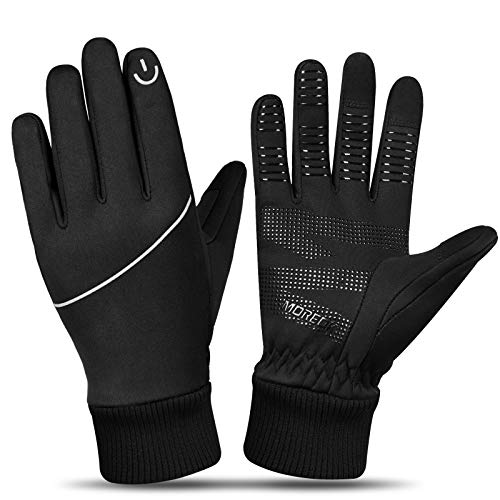 MOREOK Mens Winter Gloves ,Cold Weather Gloves for Women Touch Screen Glove Water Resistant Windproof Warm Gloves for Driving Running Cycling -L