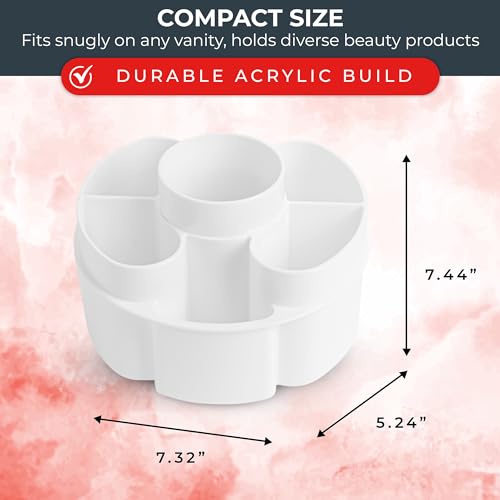 Image of Masirs Small 360 Rotating Makeup Organizer - Mini Yet Spacious Cosmetic Storage Solution with Multiple Compartments - The Perfect Spinning Make-Up Caddy for Vanity or Bathroom Counter (Round - White)