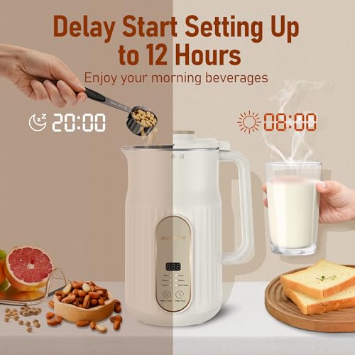Nut Milk Maker, AlfaBot N2 Automatic Almond Milk Machine for Homemade Plant-Based Milk, Oat, Soy, Yogurt, 5 Modes/35OZ Big Capacity Soy Milk Maker with Delay Setting and Self Cleaning (White)