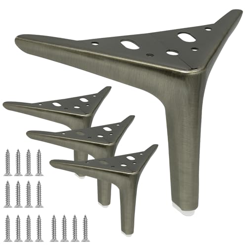 Kyuionty 4.7 inch/12cm Metal Furniture Legs Set of 4, Antique Brass DIY Replacement for Sofa Legs, Small Dresser Legs, Short Cabinet Legs, Ottoman Legs, Night Stand Legs