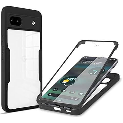 Google Pixel 6A Case with Built-in Screen Protector, 360 Degree Full Body Protective Military Grade Shockproof Clear Cover Rugged Bumper Slim Phone Case for Google Pixel 6A, Black Cover
