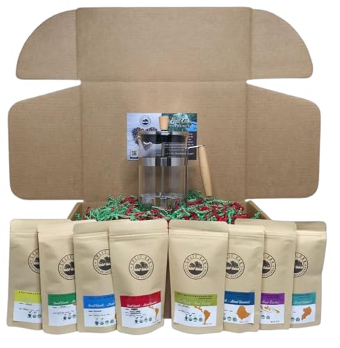 Coffee Gift Box Set 8 Assorted Coffees 2oz plus1 French Press Glass Coffee Maker. Amazing coffees from all over the world.