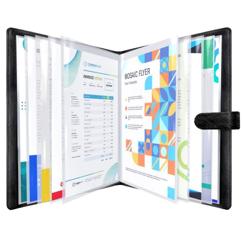 NEWYES Cartella Espositiva A4 (30 Tasche, 60 Facciate) | Portalistino in Ecopelle PU Premium | Elegante Organizzatore Documenti e Presentazione per Ufficio, Scuola, Conferenze e Certificati - Nero
