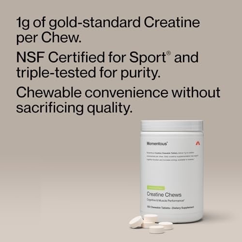 Image of Momentous Creatine Chews - Creatine Monohydrate - Supports Strength, Lean Muscle, & Recovery for Men & Women - NSF Certified for Sport - 150 Chewable Tablets - Lemon Lime