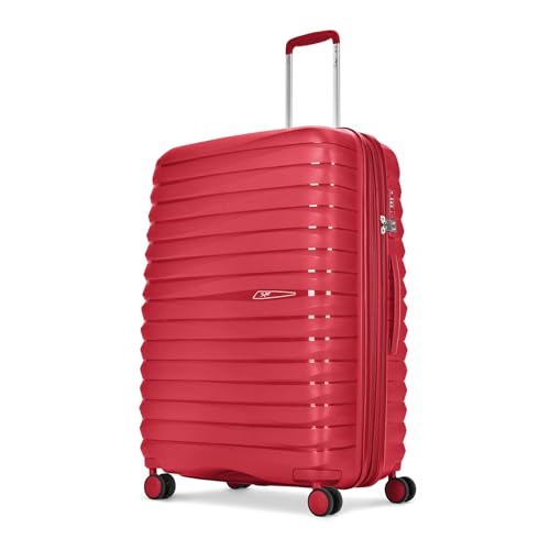 Image of Skybags Large Polypropylene Float Max Check-in Trolley Bag -, 76cms | Premium Hard-Sided Luggage for Travel with Smooth 8 Wheels Double Spinner & Flushed TSA Lock - Red