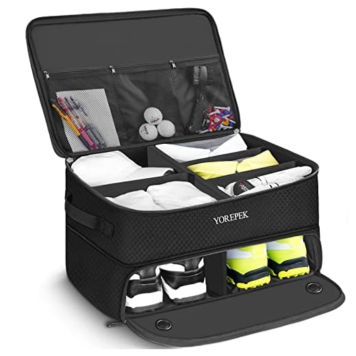 YOREPEK 2 Layer Golf Trunk Organizer, Waterproof Car Golf Locker with Separate Ventilated Compartment for 2 Pair Shoes, Golf Trunk Storage for Balls, Tees, Clothes, Gloves, Accessories, Golf Gifts