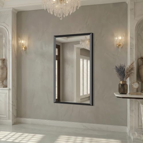 Image of DESBING Large Bathroom Mirror for Over Sink, 50 inch x 30 inch Black Rectangle Bathroom Mirrors for Double Vanity, Metal Ribbed Textured Framed Wall Mirror for Bathroom, Living Room, Bedroom,Dressing Room