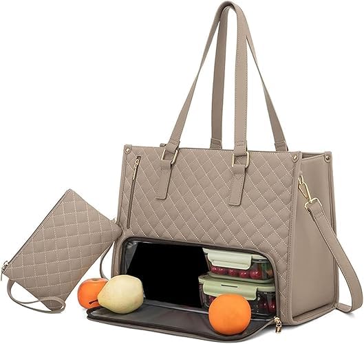 Aodejoy2 in 1 Tote Bag Lunch Bag Combo, 15.6 Inch Leakproof Tote Bags with Insulated Lunch Compartment, Large Capacity Computer Handbags for Women, Laptop Handbags with Purse for Business, Work