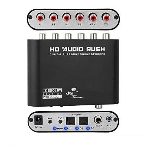 5.1/2.1 Digital Audio Decoder Converter, Optical SPDIF & Coaxial Dolby AC3 DTS to Analog 5.1CH/2.1CH Stereo for PS3, STB, DVD, Xbox 360 – Black