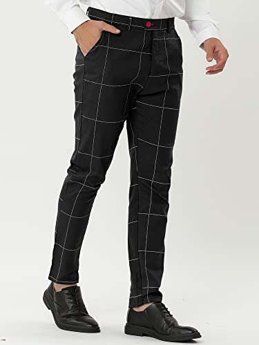 Lars Amadeus Men's Business Checked Trousers Slim Fit Flat Front Plaid Dress Pants2