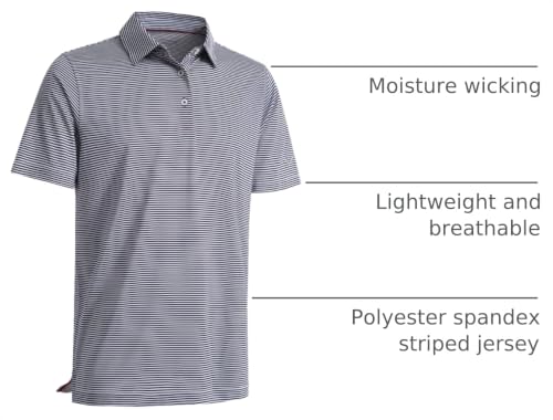 Image of Men's Golf Polo Shirts Short Sleeve Striped Performance Moisture Wicking Dry Fit Golf Shirts for Men