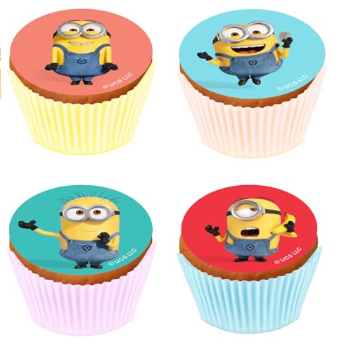 Kardasis Minions Cupcake Topper Muffin Décoration | Topper comestible pour gâteaux et Cupcake | Décoration gâteau pour anniversaire thème Minions | 5,3cm...