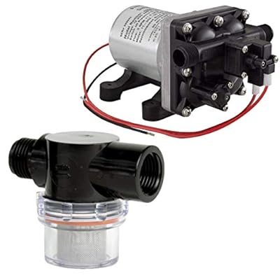 Shurflo 12 Volt RV Water Pump 3.0 GPM - 4008-101-A65 / E65 & 1/2" | RV Plumbing & Camper Water Pump | Twist-On Optional Pipe Strainer Bundle | Each Has A Unique Design - (Receive 1 Pump with Strainer)