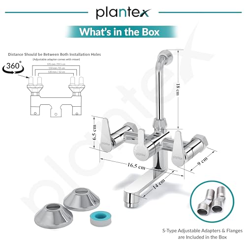Image of Plantex Wall Mixer for Bathroom 2 in 1 with L-Bend Connector for Overhead Shower /Tap Mixer /Water Saving Nozzle Tap - 7 Year Manufacturer's Warranty (LEA-718-Chrome)