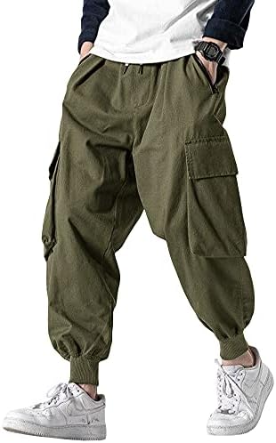 Men's Joggers Pants Casual Baggy Cotton Drawstring Tapered Sweatpants Cargo Hippie Loose Fit Trousers with Multi-Pocket X-Large